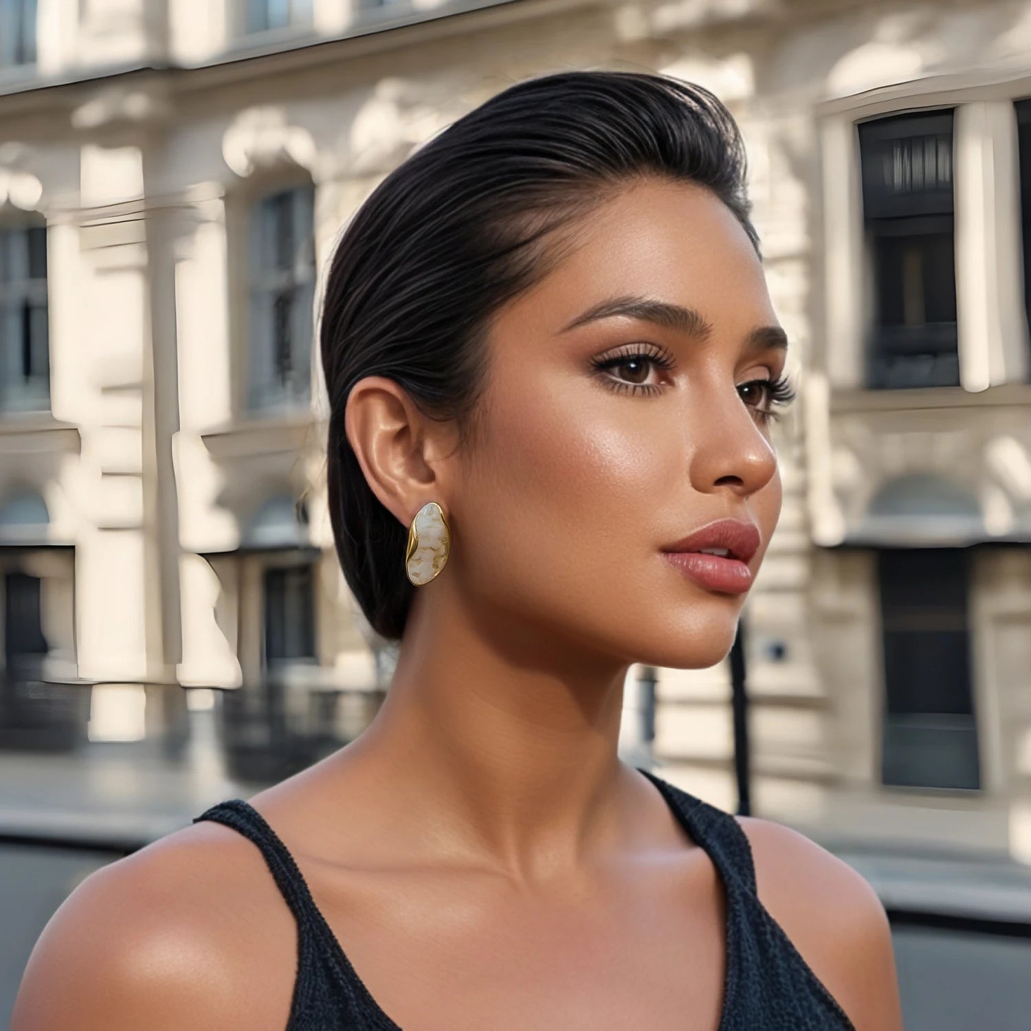 Resin Geometric Stud Earrings – Gold Plated