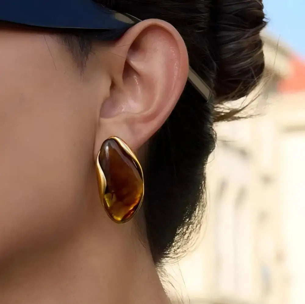 Brown Resin Geometric Shape Earrings