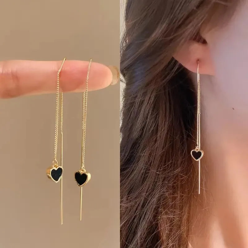Black Drop Tassel Long Earrings