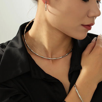 Ferris Wheel Stainless Steel Jewelry Set – Gold Plated Necklace, Bracelet & Earrings Bamboo Design for Women