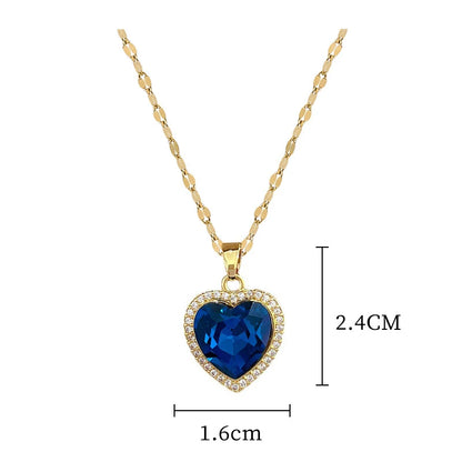 DIEYURO Heart Pendant Necklace – Blue Zircon Stainless Steel Jewelry
