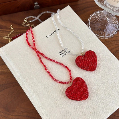 Red Crystal Heart Pendant Necklace – Trendy Charm