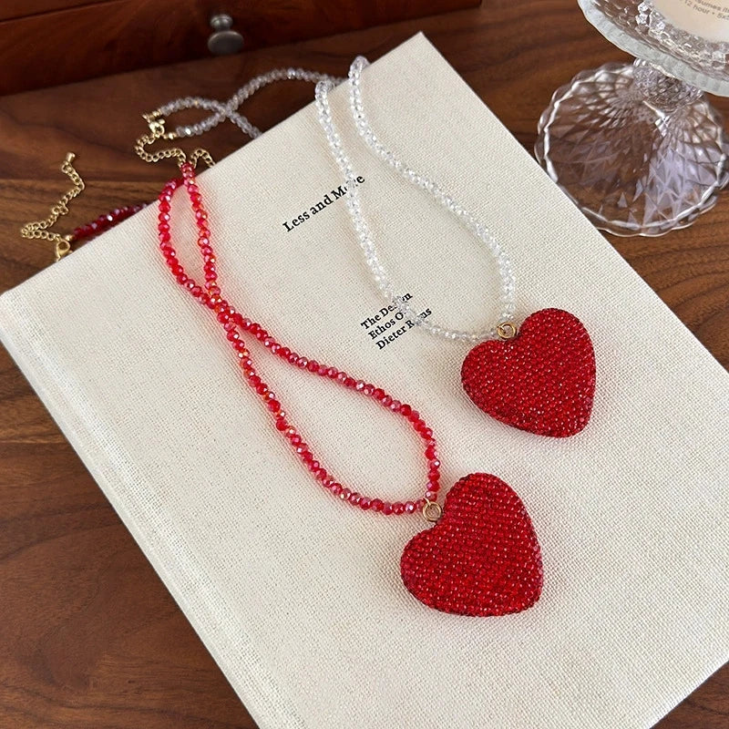 Red Crystal Heart Pendant Necklace – Trendy Charm