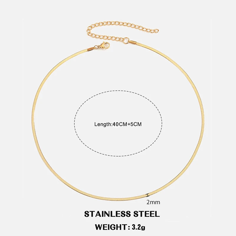 Hot Classic Unisex Flat Snake Chain Choker Necklace – Stainless Steel Herringbone, Gold & Silver Fashion Jewelry Gift