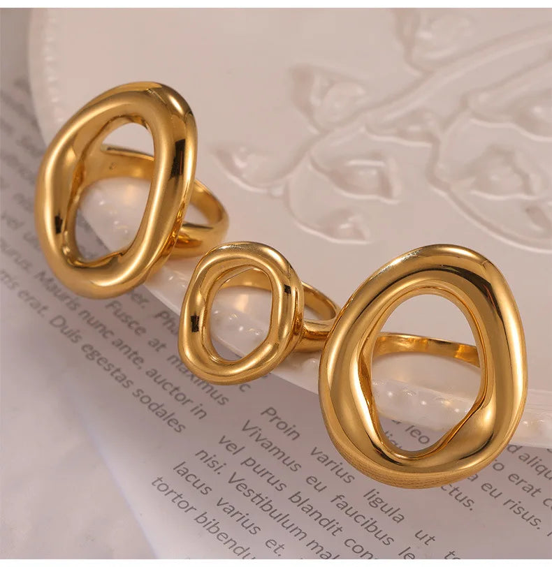 316L Stainless Steel Gold-Plated Big Oval Ring – Luxury Waterproof Statement Jewelry for Women