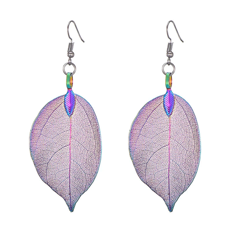 Real Leaf Dangle Earrings for Women