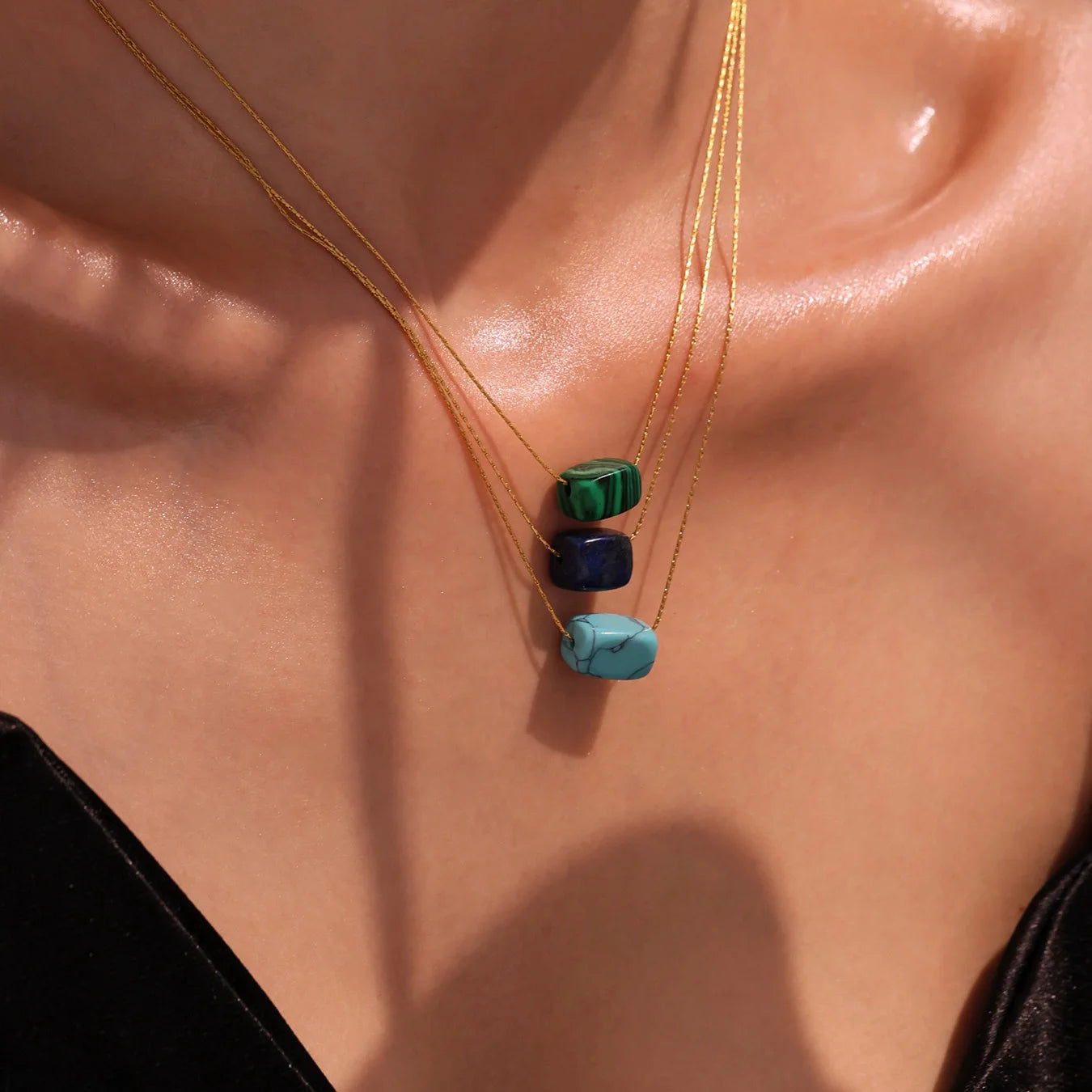 Marka Gold-Plated Turquoise Square Pendant Necklace – Women