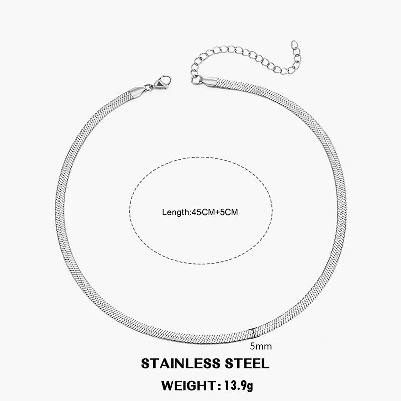 Hot Classic Unisex Flat Snake Chain Choker Necklace – Stainless Steel Herringbone, Gold & Silver Fashion Jewelry Gift