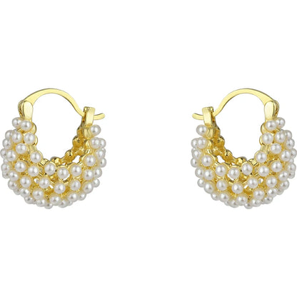 New Design Rice Pearl Embellished Metal Flower Basket Earrings