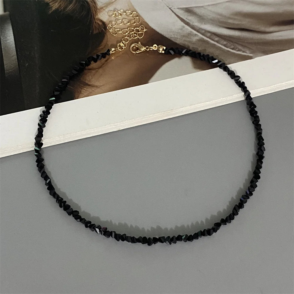 Sygune Pink Crystal Triangle Choker Necklace – Trendy Short Necklace