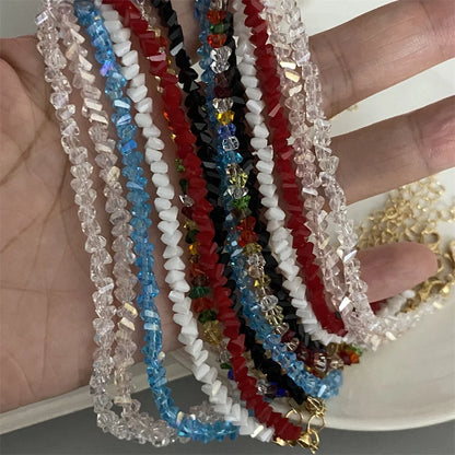 Sygune Pink Crystal Triangle Choker Necklace – Trendy Short Necklace