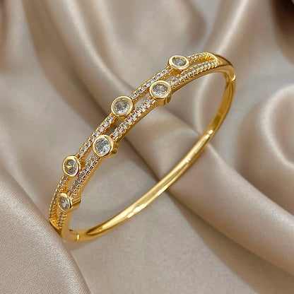 Unique Double Layer Rhinestone Bangle Bracelets