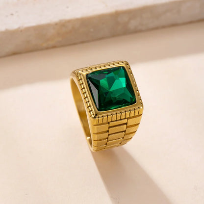 Vintage Square Red CZ Ring – Stainless Steel Statement Wedding Band (Unisex)