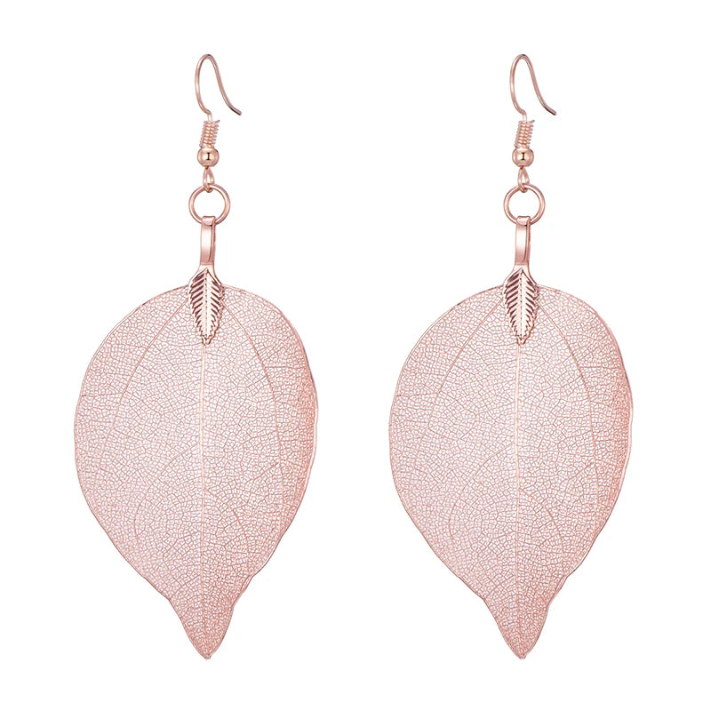 Real Leaf Dangle Earrings for Women