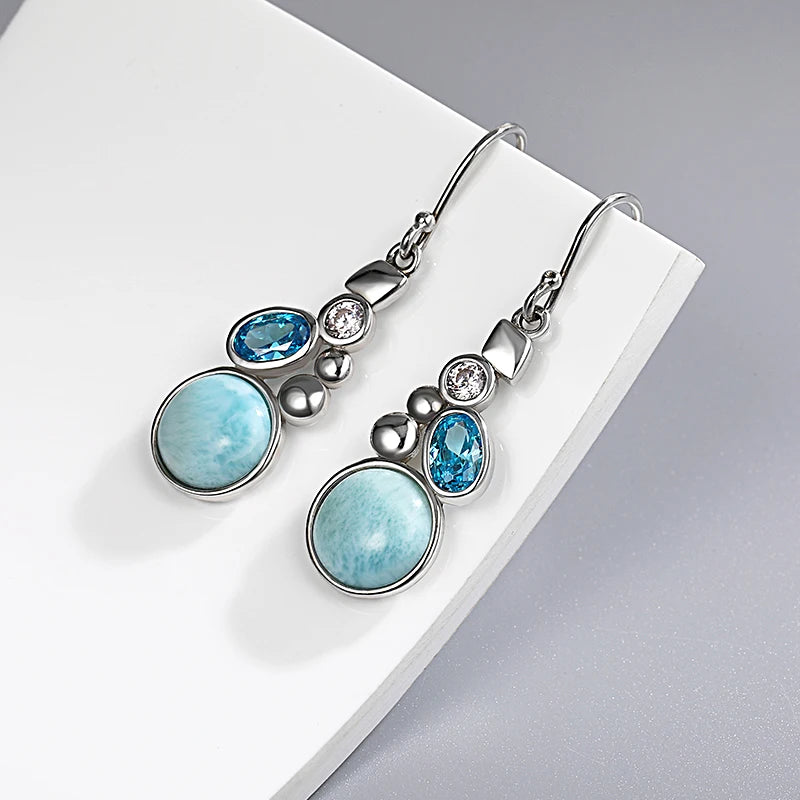 Larimar & Topaz Sterling Silver Long Drop Earrings