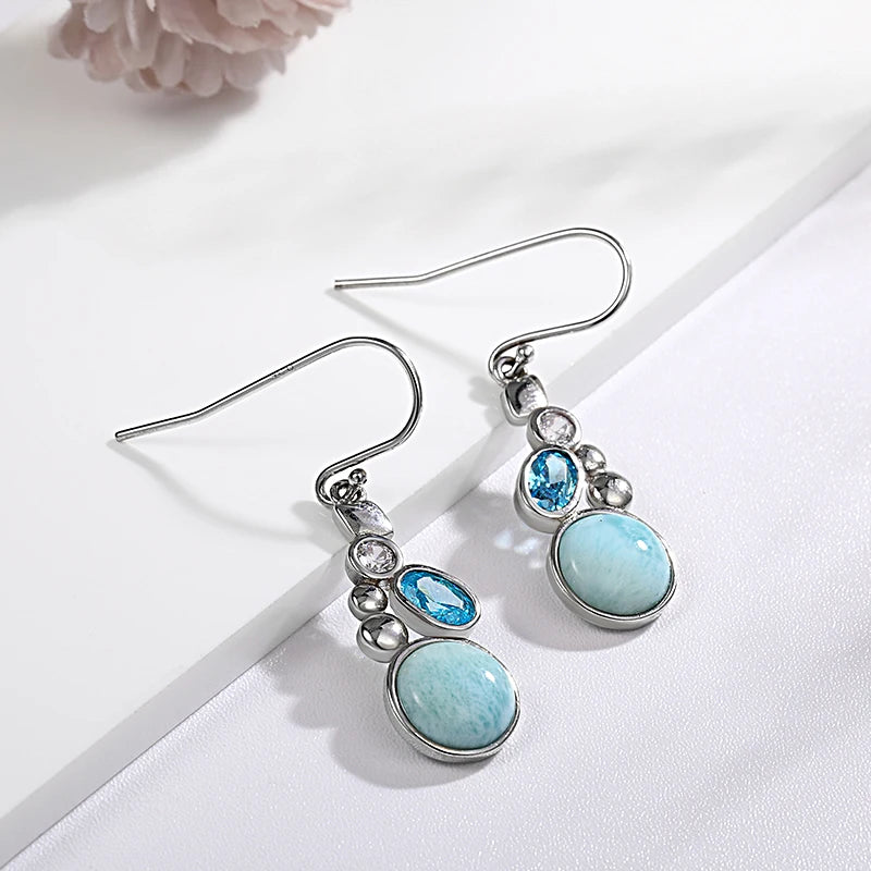 Larimar & Topaz Sterling Silver Long Drop Earrings