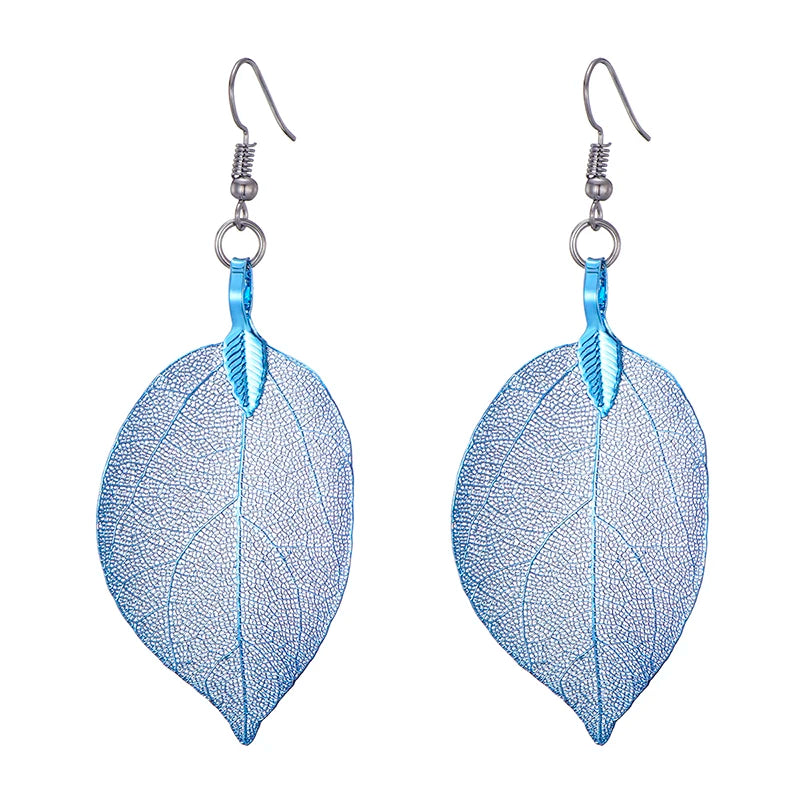 Real Leaf Dangle Earrings for Women