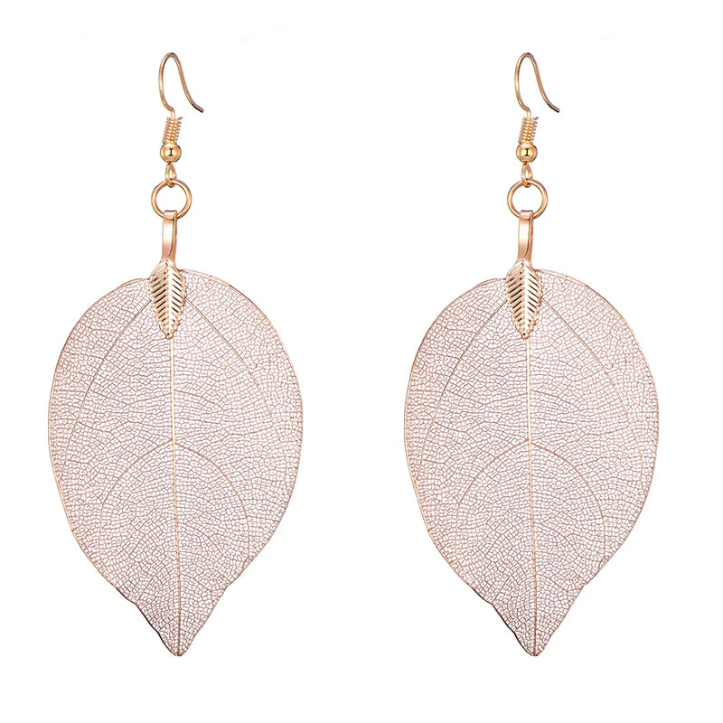 Real Leaf Dangle Earrings for Women