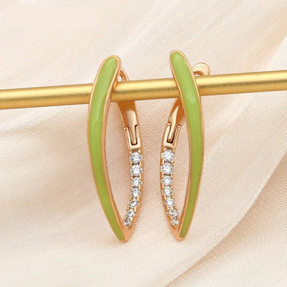 S&Z DESIGN New Fashion Gold Color Green Enamel Dangle Earrings For Women Wedding Party Cubic Zirconia Jewelry