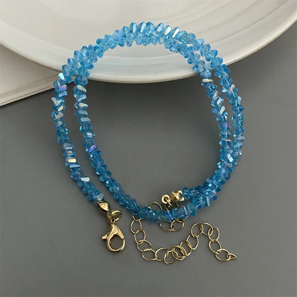 Sygune Pink Crystal Triangle Choker Necklace – Trendy Short Necklace