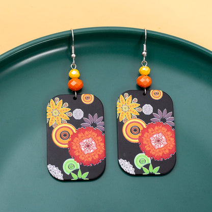 Vintage Black Floral Acrylic Drop Earrings