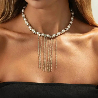 KunJoe Pearl Tassel Choker Necklace – Women
