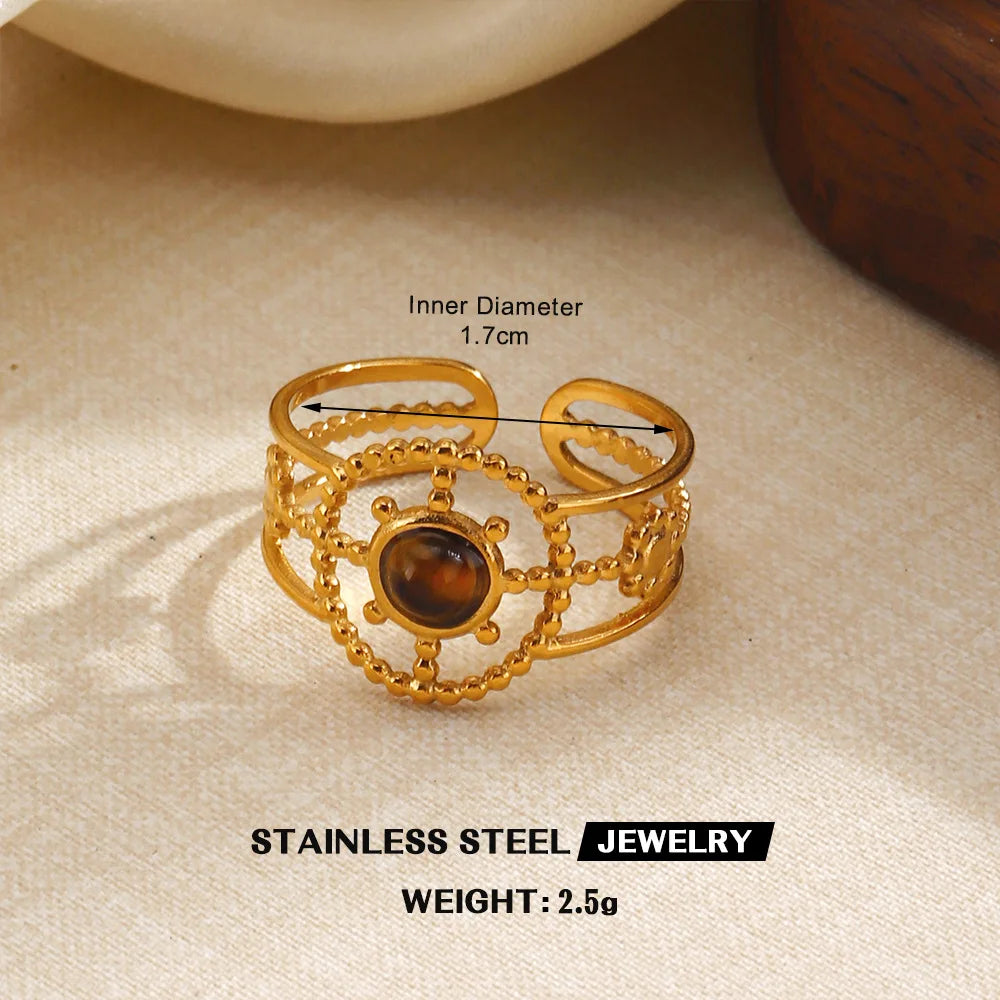Tiger’s Eye Adjustable Stainless Steel Ring