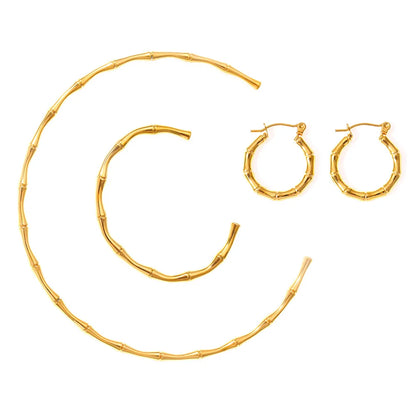Ferris Wheel Stainless Steel Jewelry Set – Gold Plated Necklace, Bracelet & Earrings Bamboo Design for Women