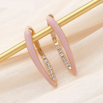 S&Z DESIGN New Fashion Gold Color Green Enamel Dangle Earrings For Women Wedding Party Cubic Zirconia Jewelry