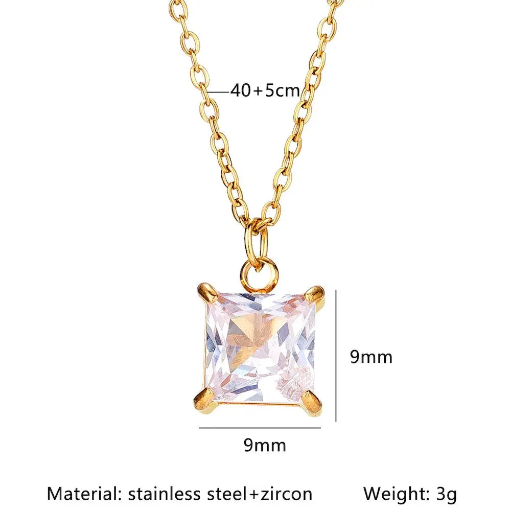 TOHM Colorful Square Zircon Pendant Necklace – Women