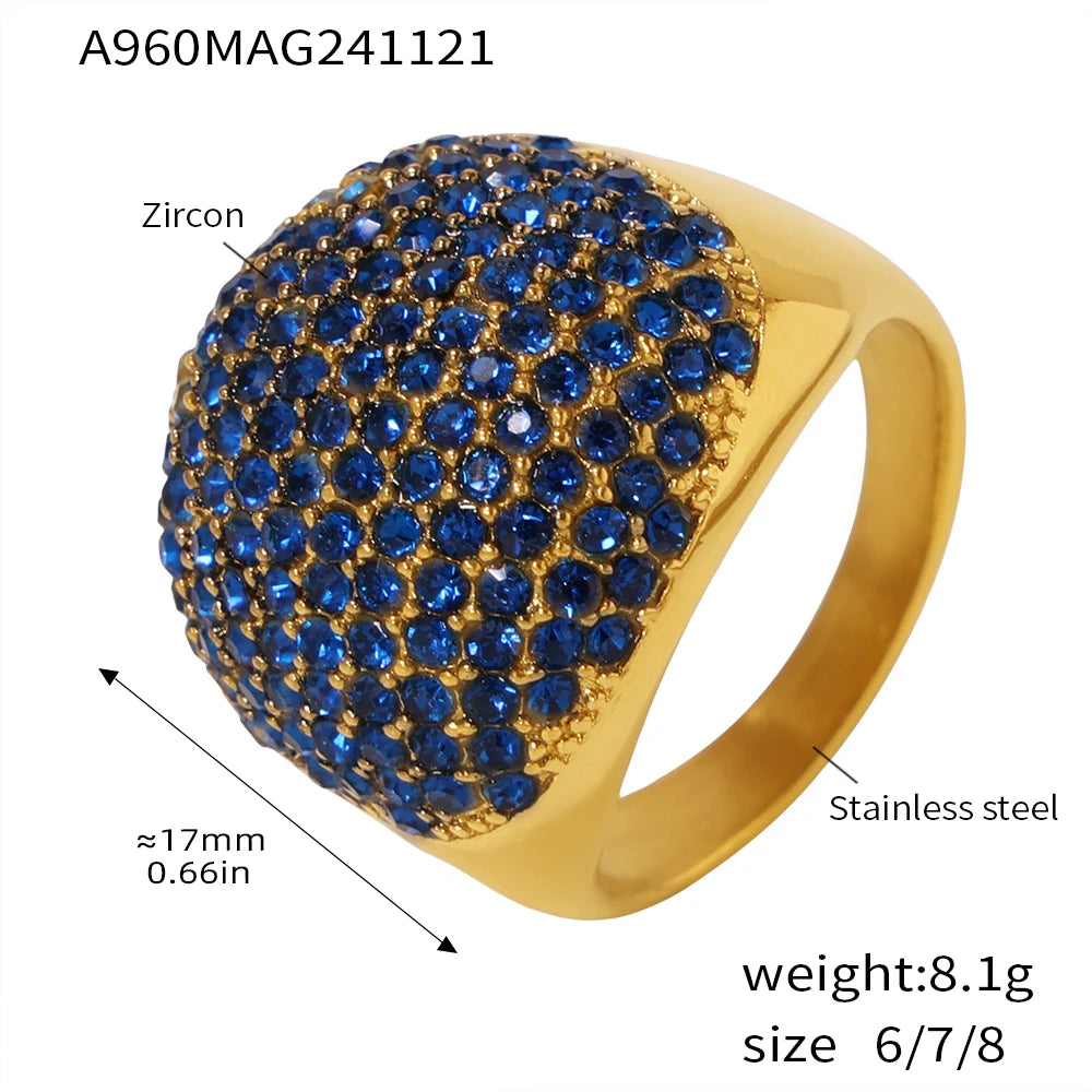 Liora Turquoise & CZ Band – 18K Gold Plated 316L Stainless Steel Ring for Women