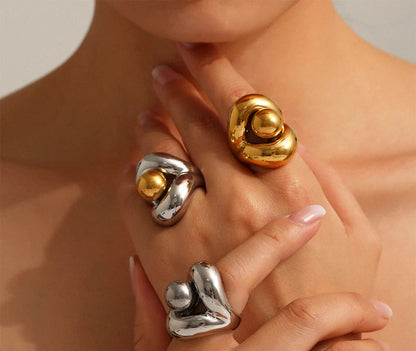 18K Gold Hollow Sphere Statement Ring – Stainless Steel