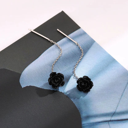 Black Drop Tassel Long Earrings