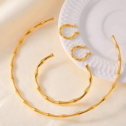 Ferris Wheel Stainless Steel Jewelry Set – Gold Plated Necklace, Bracelet & Earrings Bamboo Design for Women