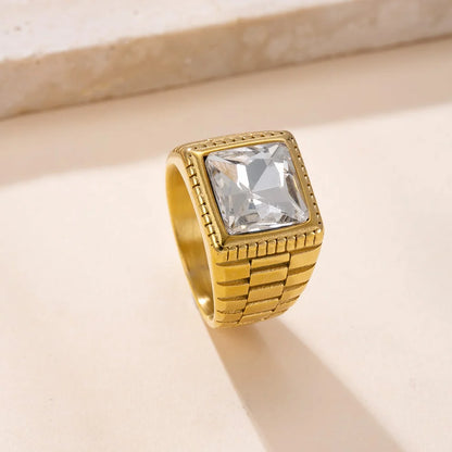 Vintage Square Red CZ Ring – Stainless Steel Statement Wedding Band (Unisex)