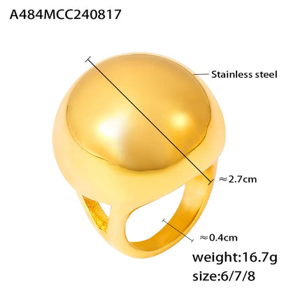 Shiny Chunky Gold-Plated Stainless Steel Ring – Big Ball Statement Jewelry for Women