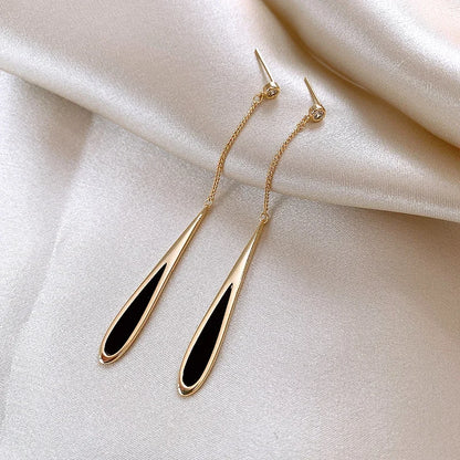 Black Drop Tassel Long Earrings