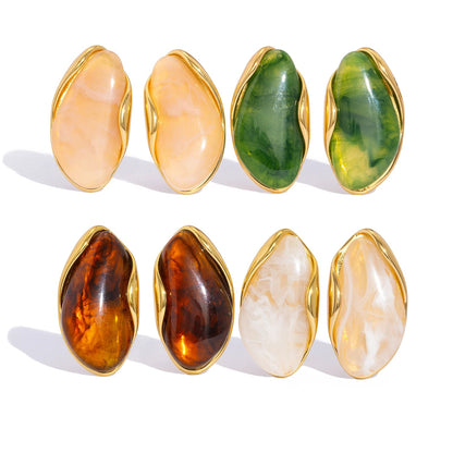 Resin Geometric Stud Earrings – Gold Plated