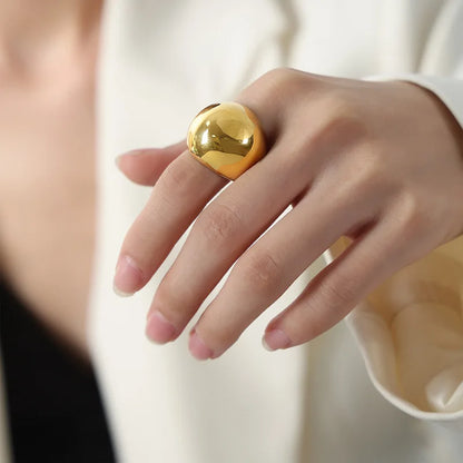 Oval Chunky Statement Ring in 18K Gold Stainless Steel