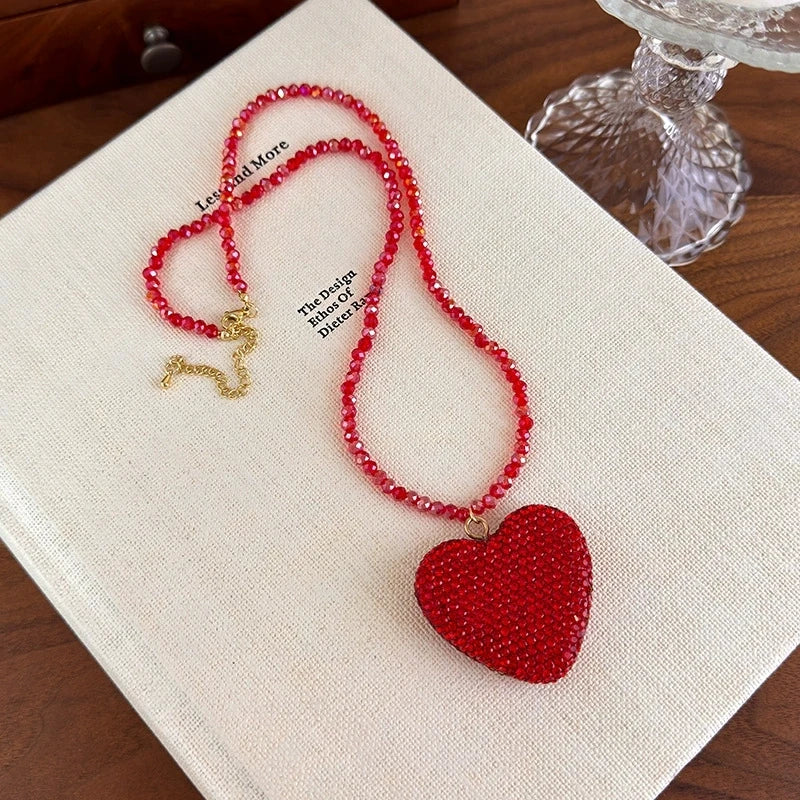 Red Crystal Heart Pendant Necklace – Trendy Charm