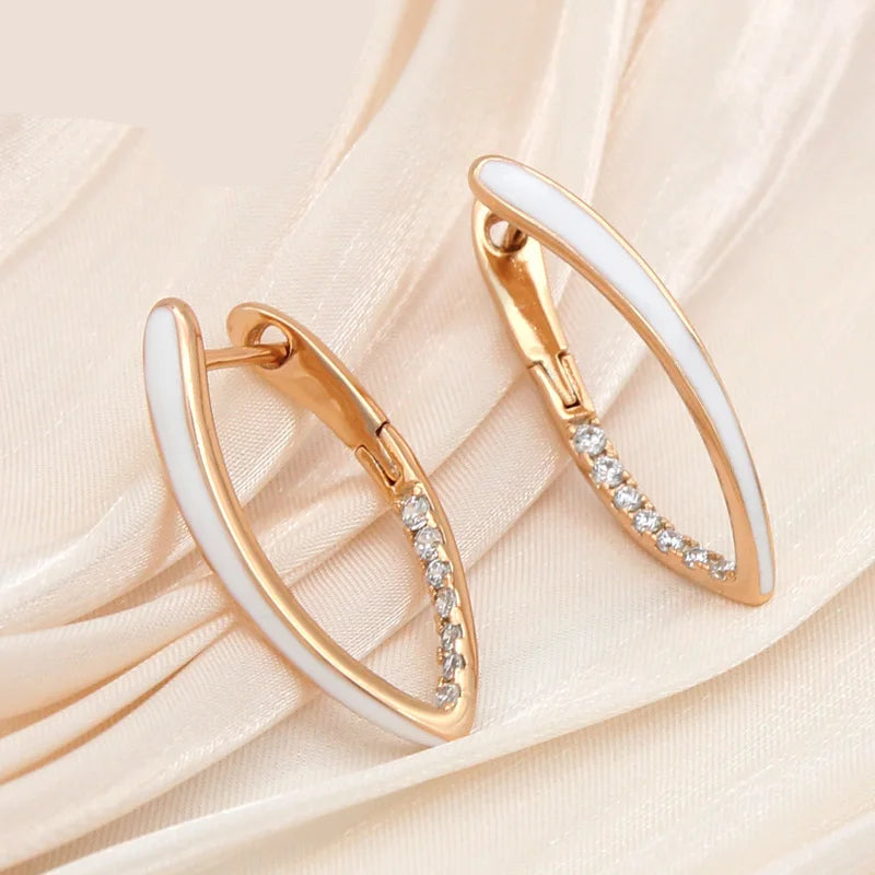 S&Z DESIGN New Fashion Gold Color Green Enamel Dangle Earrings For Women Wedding Party Cubic Zirconia Jewelry