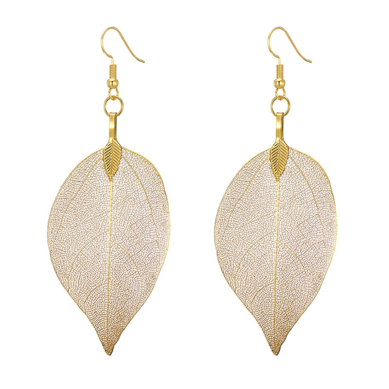 Real Leaf Dangle Earrings for Women