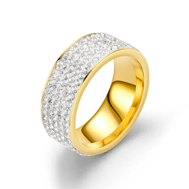 Hip Hop Iced Out Bling Arc Circle Ring – Gold & Silver Color Stainless Steel Cubic Zirconia Wedding Ring for Women & Men