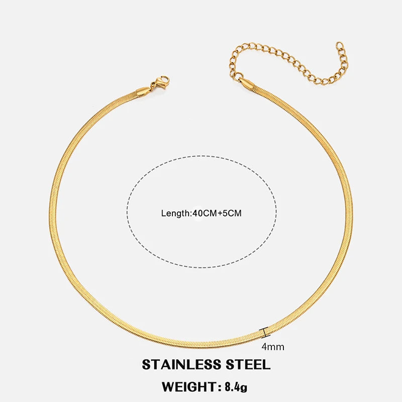 Hot Classic Unisex Flat Snake Chain Choker Necklace – Stainless Steel Herringbone, Gold & Silver Fashion Jewelry Gift