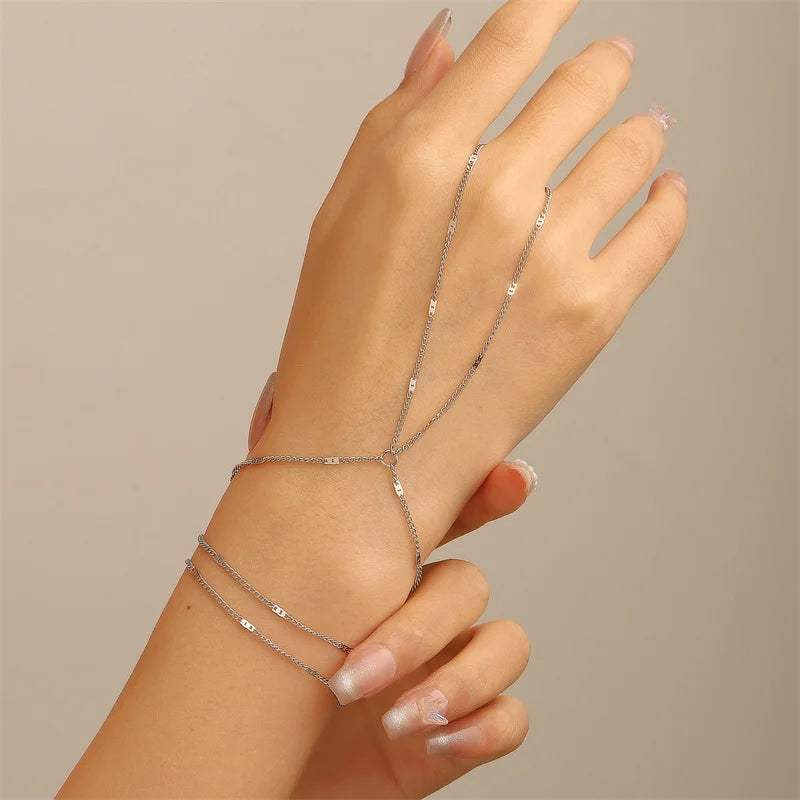 Multilayer Vintage Connected Finger Ring Bracelets