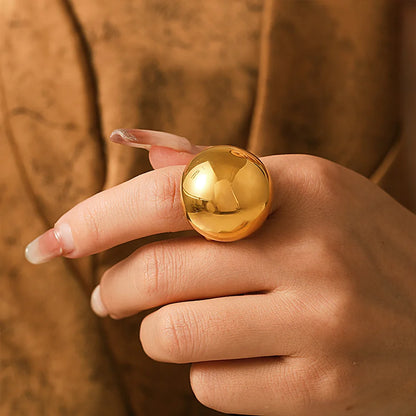 Shiny Chunky Gold-Plated Stainless Steel Ring – Big Ball Statement Jewelry for Women