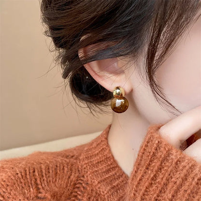 Random Stripe Gold Metal Top Drop Earrings