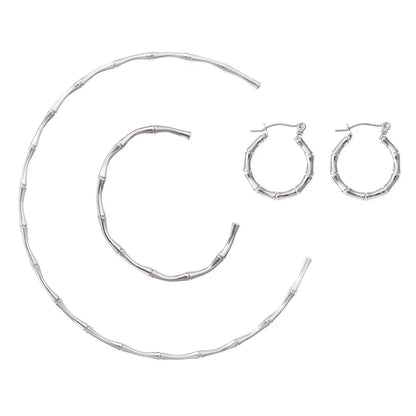 Ferris Wheel Stainless Steel Jewelry Set – Gold Plated Necklace, Bracelet & Earrings Bamboo Design for Women