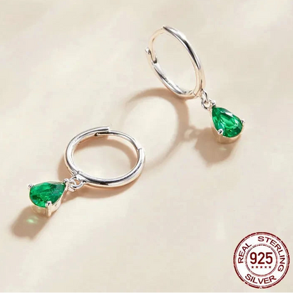 BAMOER Green Water Drop Earrings – 925 Sterling Silver