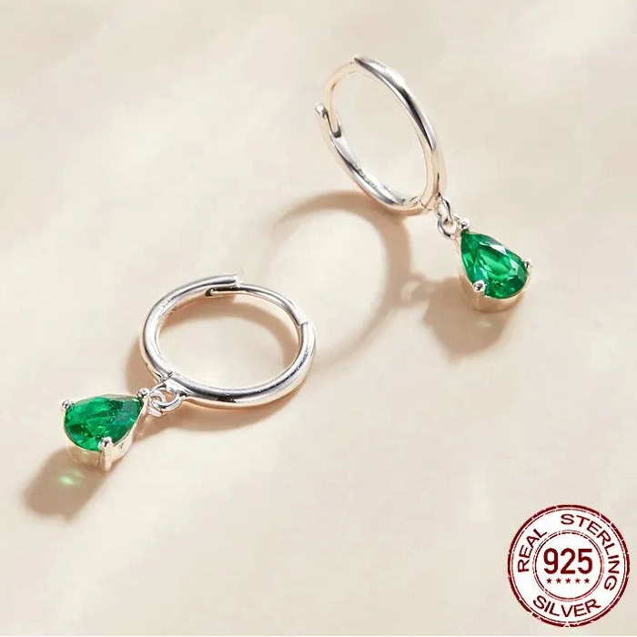 BAMOER Green Water Drop Earrings – 925 Sterling Silver